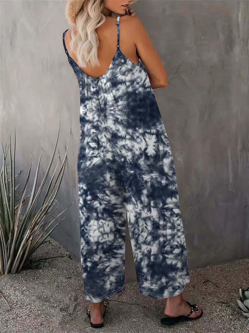 2025 Summer New Women's Casual Ladies' Strap Jumpsuit Pants New Printed Sleeveless Romper for Women