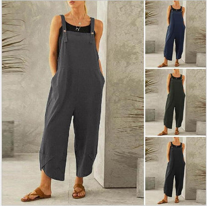 Women's Sleeveless Cotton Linen Overalls Rompers Baggy Wide Leg Jumpsuits - Seldom Seen Styles