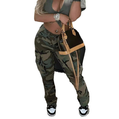 Women's Plus Size Cargo Camo Pants High Waist Slim Fit Camouflage Jogger Pants Sweatpants with Pockets - Seldom Seen Styles