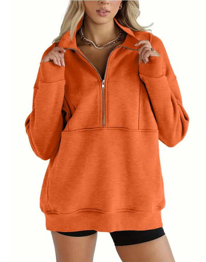 Women's Half Zip Sweatshirts Fleece Stand Collar Long Sleeve Thumb Hole Oversized Pullovers with Pockets - Seldom Seen Styles