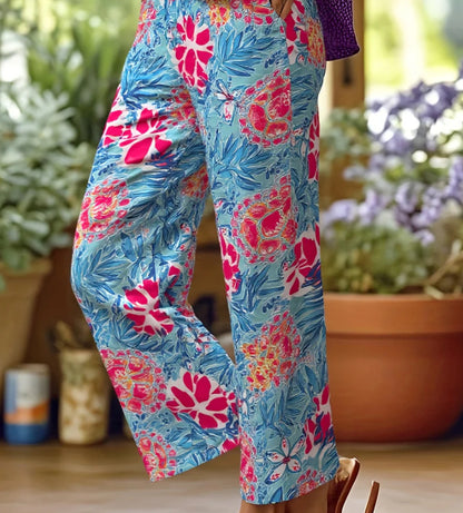 Linen Pants Women Summer Elastic Waist Straight Leg Plus Size Crop Pants Casual Beach Trousers with Pockets - Seldom Seen Styles