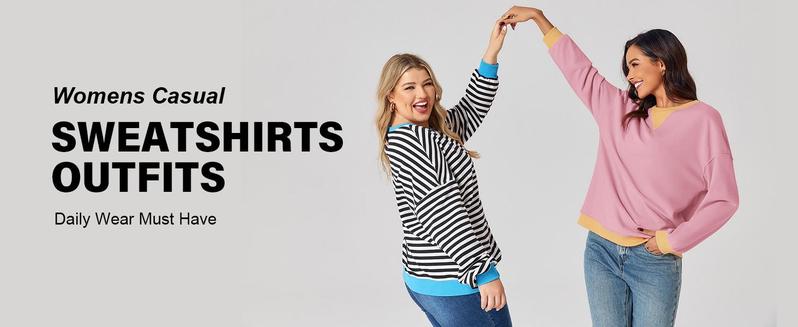 【Up To 3XL】Fisace Christmas Womenswear Striped Oversized Sweatshirt Color Block Crew Neck Long Sleeve Shirt Casual Loose Pullover Top Y2K Clothes back to school