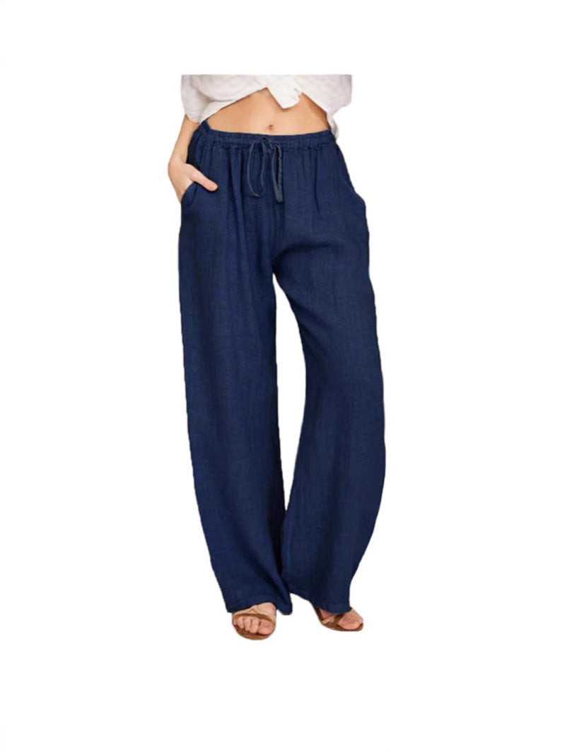 Women's Casual Wide Leg Elastic Waist Loose Lightweight Summer Linen Beach Pants Drawstring - Seldom Seen Styles