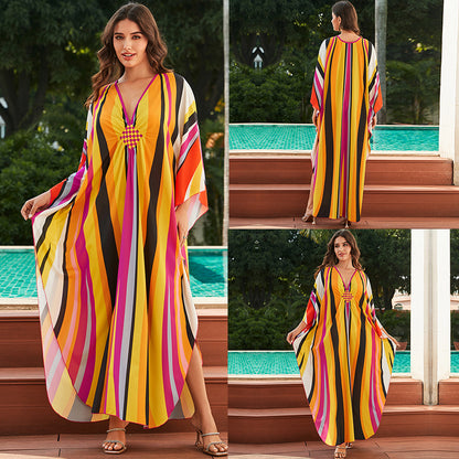 [Plus Size] Butterfly/feather Print Ruched Split Hem Tunic Dress, Valentine's Day Elegant Batwing Sleeve V Neck Long Dress for Summer, Casual Womenswear, Gift, Homecoming Dresses, Women's Clothes for Beach Holiday Vacation, Moo Moo Dresses - Seldom Seen Styles