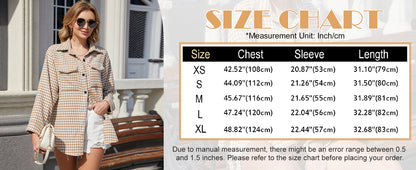 Plaid Jacket Women Casual Houndstooth Jacket Flannel Shacket Loose Long Sleeve Shirt Button Down Shacket with Pockets