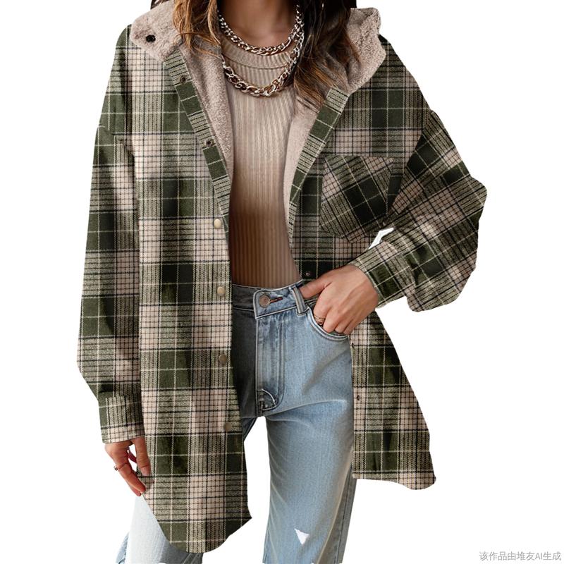 Women's Flannel Hooded Plaid 2025 Shacket Thick Coat Winter Coat for Warmth Button down Warm and Fuzzy Fleece Jacket - Seldom Seen Styles