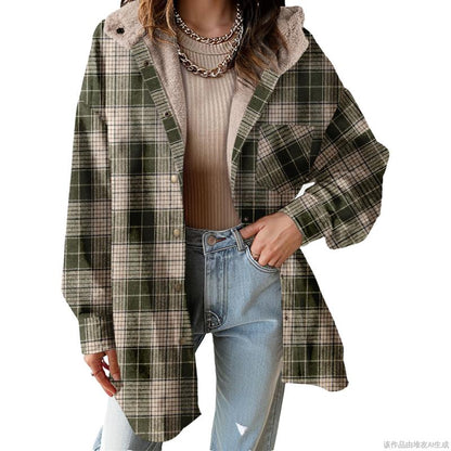 Women's Flannel Hooded Plaid 2025 Shacket Thick Coat Winter Coat for Warmth Button down Warm and Fuzzy Fleece Jacket - Seldom Seen Styles