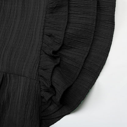 Women's Cap Sleeve Ruffle Trim Mini Dress Ruched Notched Neck Casual Basic Straight Dresses