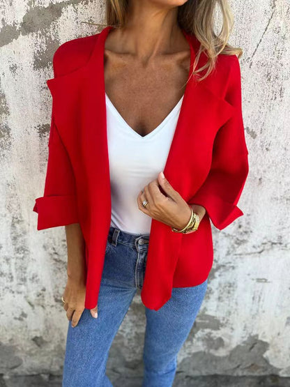 Faux Suede Cardigan, Casual Loose Lightweight Buttonless Solid Color Open Front Lapel Jacket for Women - Seldom Seen Styles