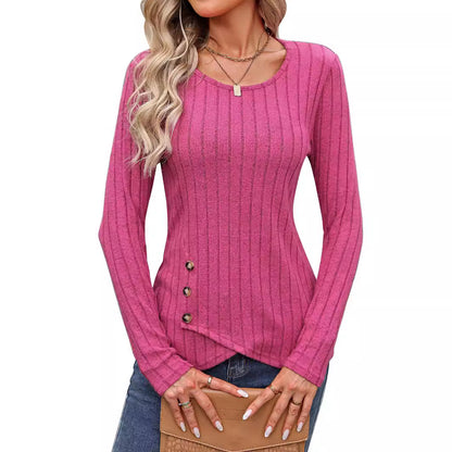 Sweaters for Women Fashion Long Sleeve Tops Button Pullover Crew Neck Casual Loose Slit Sweatshirt - Seldom Seen Styles
