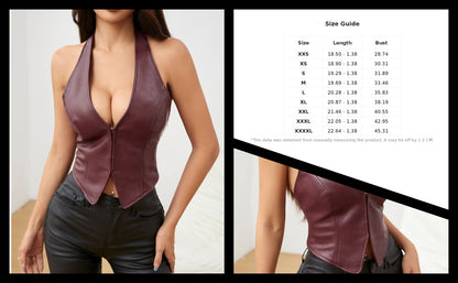 Women's PU Leather Halter Tank Tops Sexy Deep V Neck Asymmetrical Vest Corset Party Clubwear