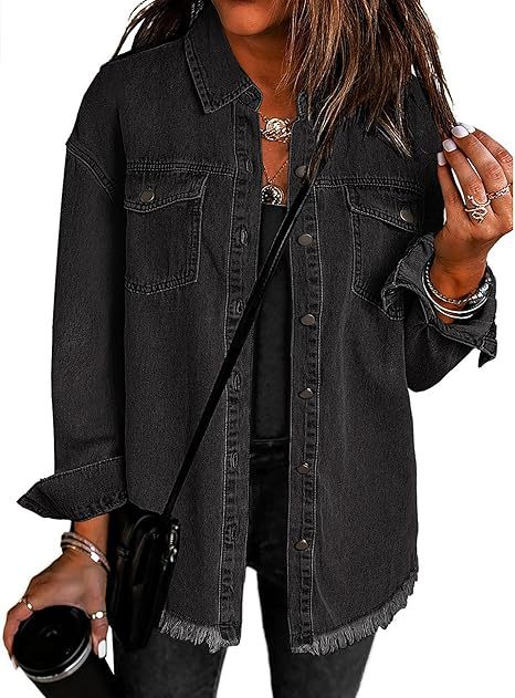 Jean Jackets for Women Ripped Fringe Denim Jean Jacket Casual Long Sleeve Pockets Jackets Coat Fabric Fashion Womenswear Soft – Back to School Outfit Idea - Seldom Seen Styles