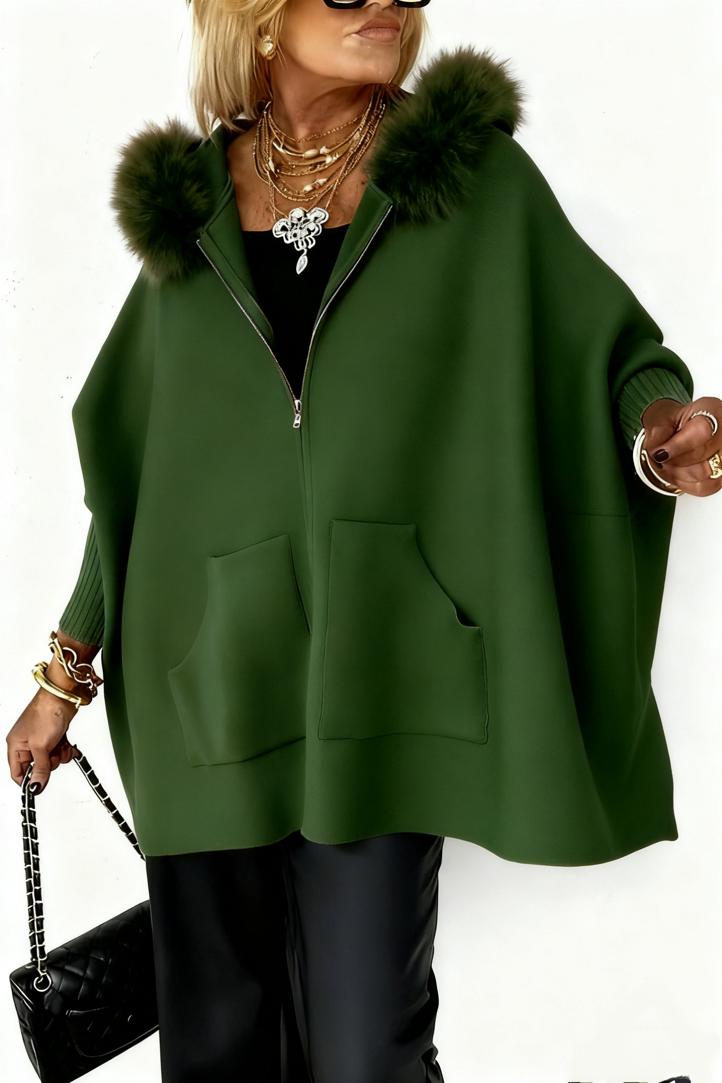 Women Fur Collar Solid Color Casual Jacket - Seldom Seen Styles
