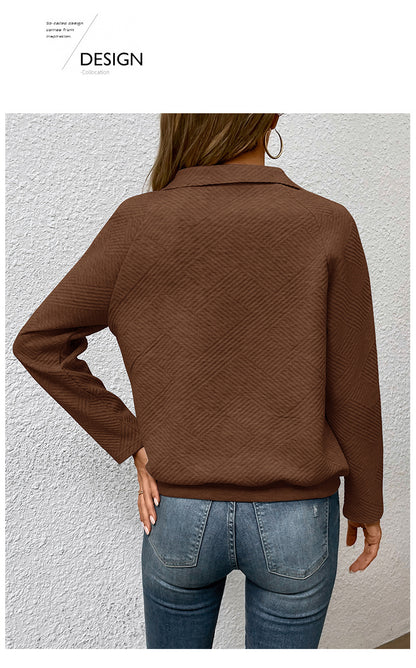 Independent Station Wholesale Hot Selling Multi-color Casual Simple Versatile Long Sleeve Textured Solid Color Cross-border Sweatshirt