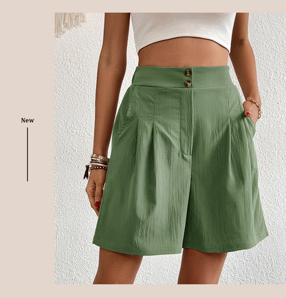 Womens Shorts Dressy Casual 2025 Trendy Summer Elastic High Waisted Pleated Side Slit Business Work Shorts Pockets