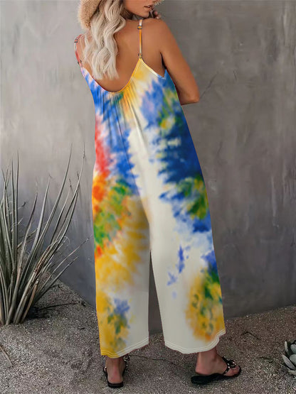 2025 Summer New Women's Casual Ladies' Strap Jumpsuit Pants New Printed Sleeveless Romper for Women
