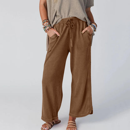 Womens Washed Wide Leg Sweatpants Vintage High Waist Baggy Pants Drawstring Athletic Palazzo Trousers with Pockets - Seldom Seen Styles