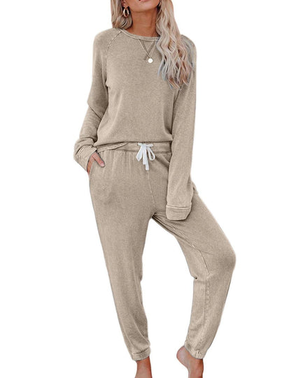 Women's Solid Sweatsuit Set 2 Piece Long Sleeve Pullover and Drawstring Sweatpants Sport Outfits Sets - Seldom Seen Styles