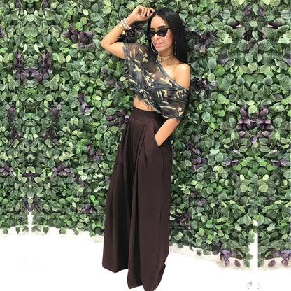 Women's Plain Plicated Pocket Wide Leg Pants, Casual Comfy High Waist Trousers for Summer, Ladies Bottoms for Daily Wear - Seldom Seen Styles