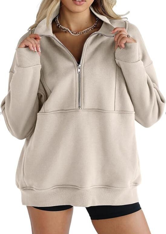 Women's Half Zip Sweatshirts Fleece Stand Collar Long Sleeve Thumb Hole Oversized Pullovers with Pockets - Seldom Seen Styles
