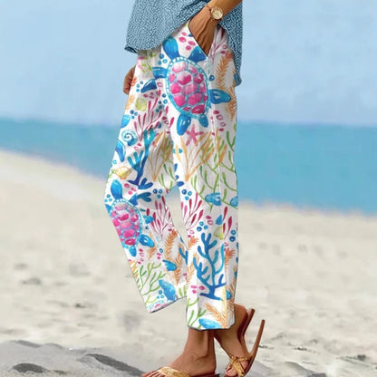 Linen Pants Women Summer Elastic Waist Straight Leg Plus Size Crop Pants Casual Beach Trousers with Pockets - Seldom Seen Styles