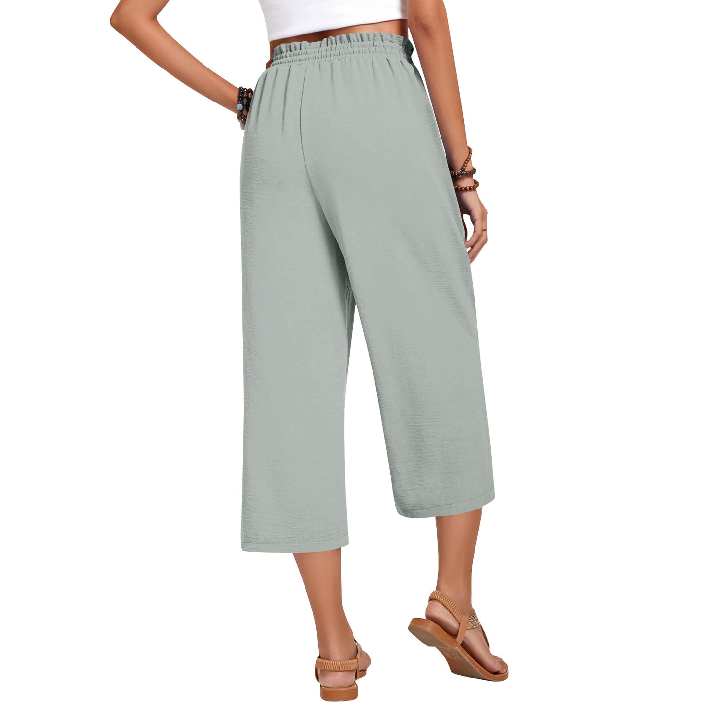 Women's Capri Pants Drawstring Casual Palazzo Trousers with Pockets Loose High Waisted Wide Leg Lounge Pants - Seldom Seen Styles