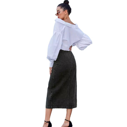 Women's  Button Front Denim Skirt, Casual Fashion  Skirt for Daily Wear, Ladies Bottoms for All Seasons - Seldom Seen Styles