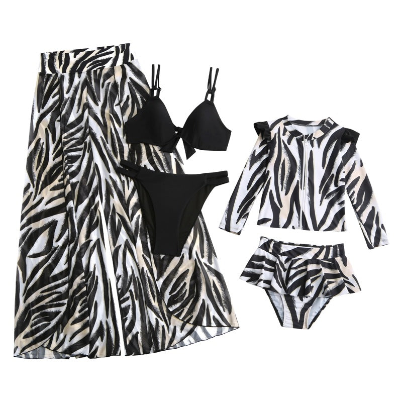 2024New Style Swimsuit Bikini Three-Piece Set Mesh Print Long Pants Swimwear swimwear