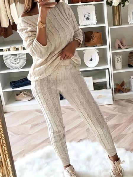 Women's Solid Sweater & Pants Set, Casual Fashion Cozy Top & Trousers for Fall, 2 Piece Sets Women, Women's Fall Knitwear Outfits, Sweater Sets, Sweater Co-ords - Seldom Seen Styles