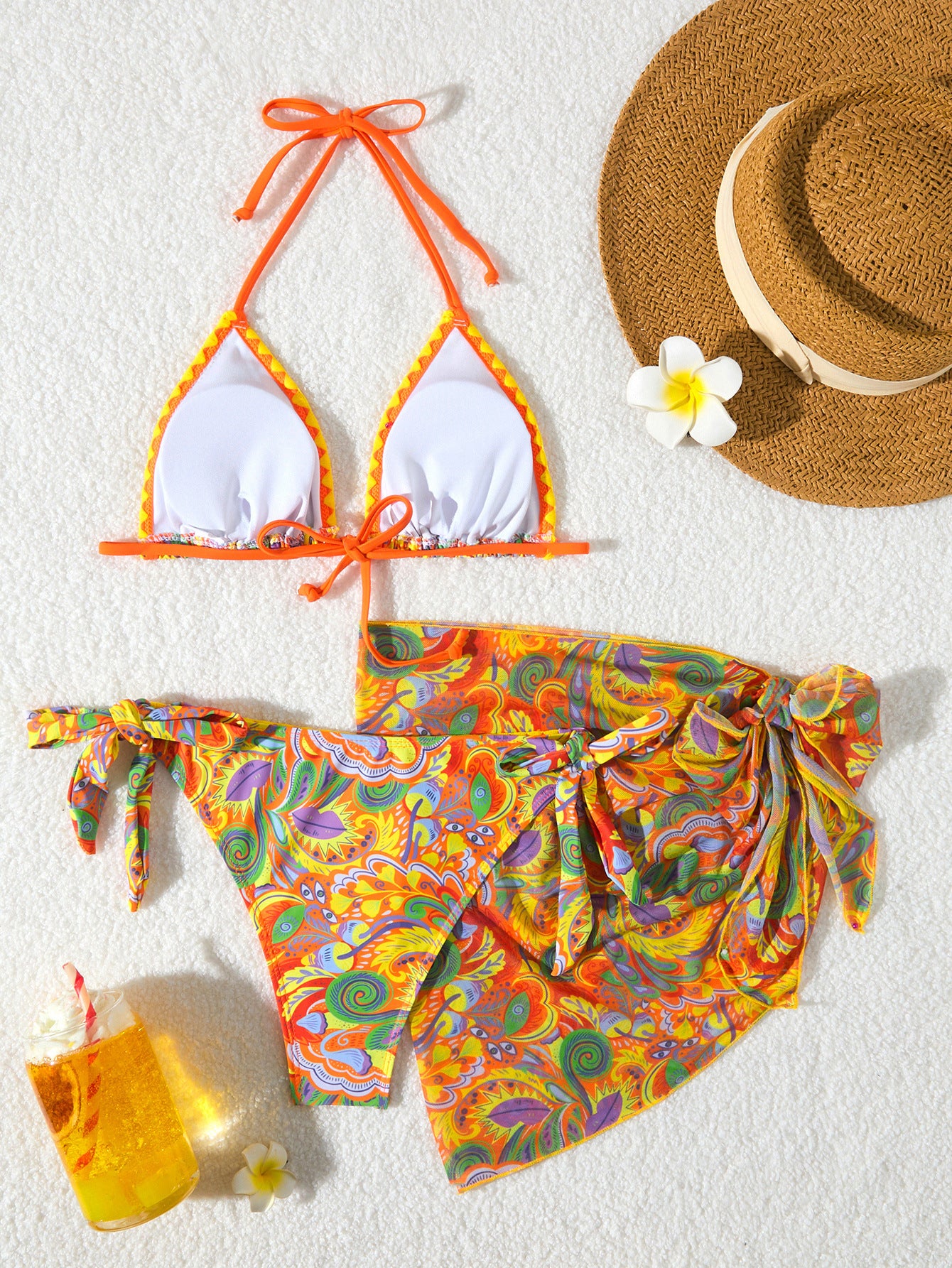 Women's Bikini Sets 2 Piece Halter Triangle Allover Print Swimsuit Set Boho Knot Side Bathing Suit Set