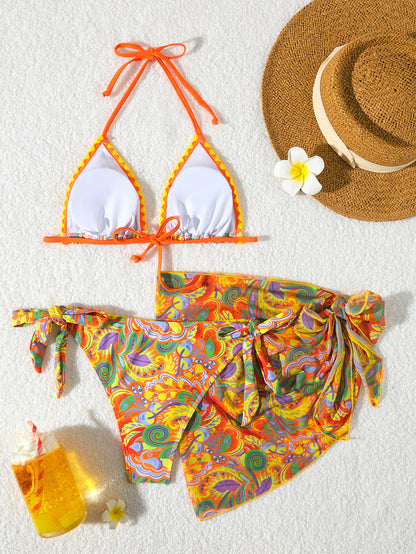 Women's Bikini Sets 2 Piece Halter Triangle Allover Print Swimsuit Set Boho Knot Side Bathing Suit Set