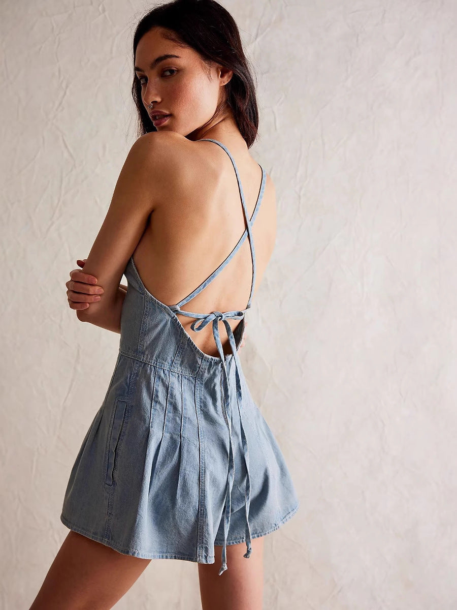 Dazed Denim Romper Shorts Women's Loose Denim Jumpsuit - Seldom Seen Styles