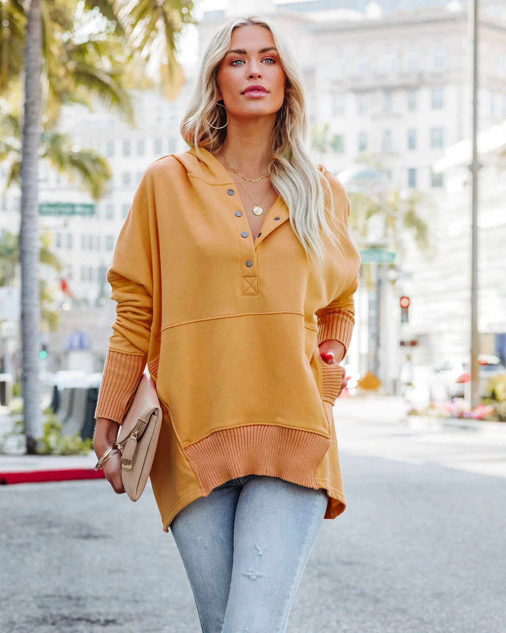 Women's Casual Oversized Sweatshirts Hoodies Button V Neck Long Sleeve Cotton Henley Pullover Hooded Tops 2025 Womenswear Winter Outfits Clothes