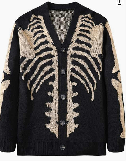 Women's Skeleton Print Drop Shoulder Cardigan, Casual Halloween Long Sleeve Open Front Knitwear for-Fall & Winter, Women's Clothing for Daily Wear, Cardigans for Women, Cardigans - Seldom Seen Styles