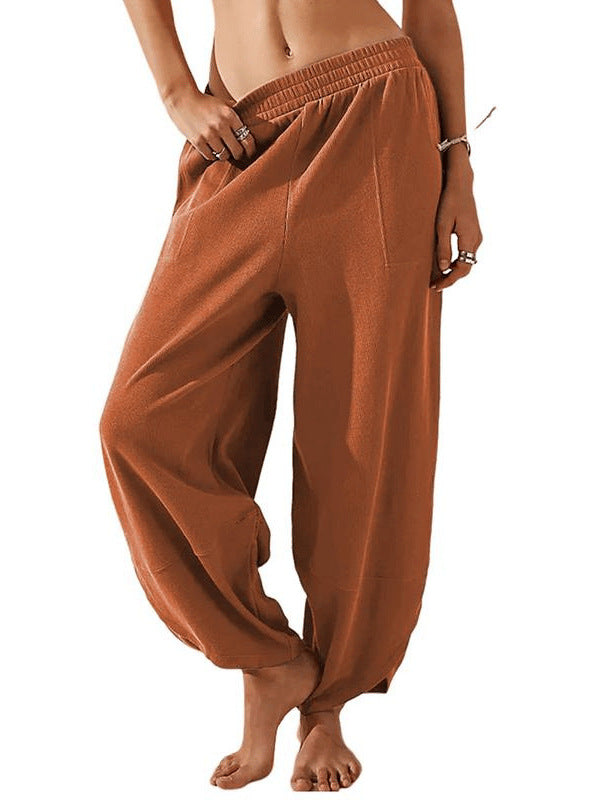 Womens Baggy Wide Leg Pants Casual Elastic Waisted Palazzo Harem Pants with Pockets Baggy Sweatpants Teacher Outfits Bohemian Trousers Loose Wideleg Bottom - Seldom Seen Styles