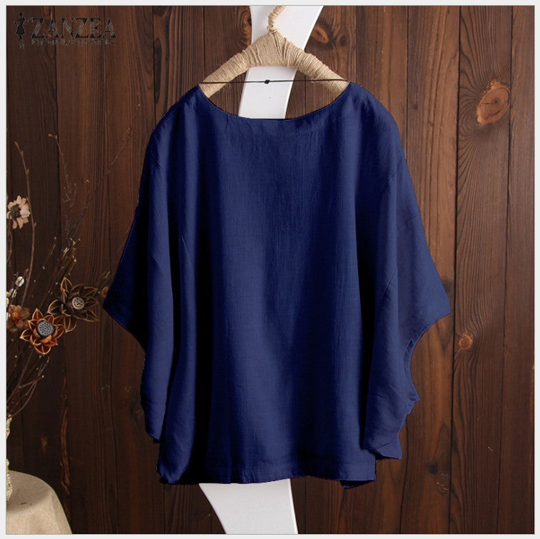 Solid Oversized Batwing Sleeve Loose Plus Size Top Casual Blouses Summer Essential Chic Top outfits Minimalist Feminine Womenswear casual outfits women cute summer outfit - Seldom Seen Styles