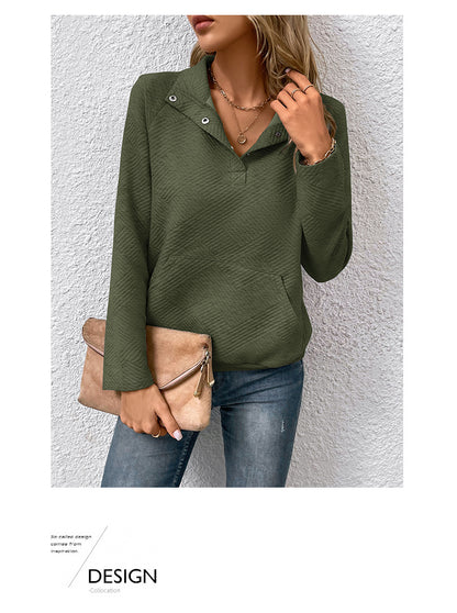 Independent Station Wholesale Hot Selling Multi-color Casual Simple Versatile Long Sleeve Textured Solid Color Cross-border Sweatshirt