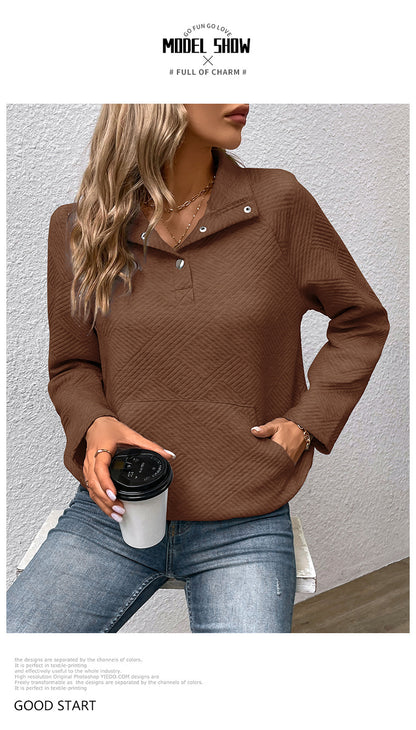 Independent Station Wholesale Hot Selling Multi-color Casual Simple Versatile Long Sleeve Textured Solid Color Cross-border Sweatshirt