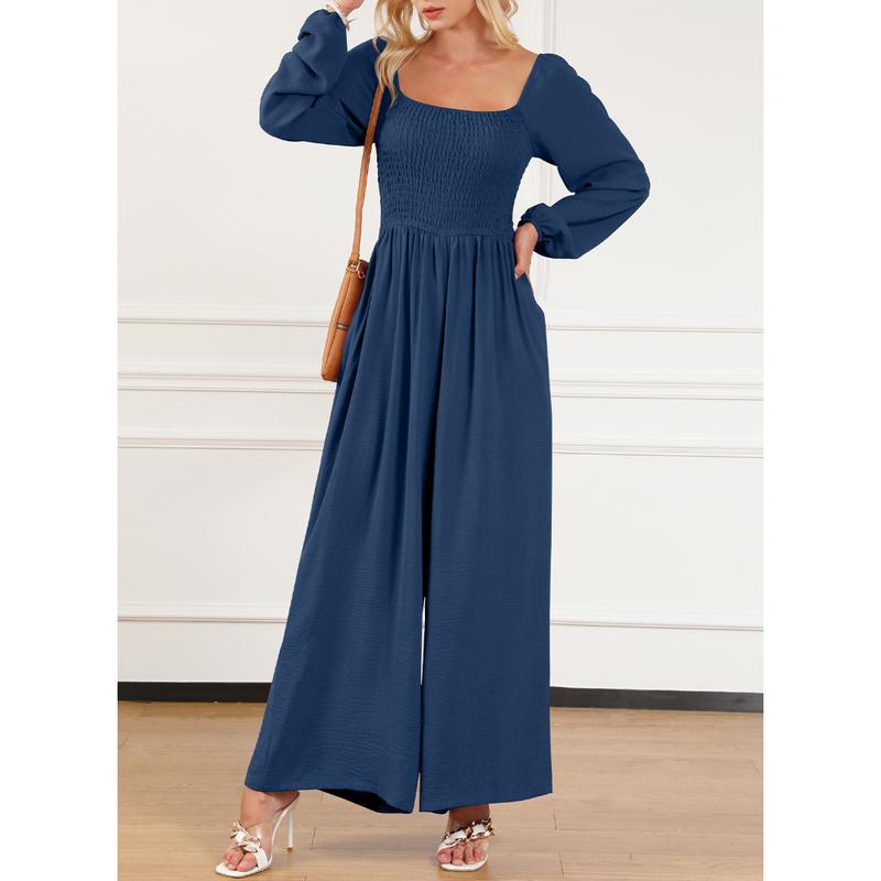 Women's Casual Loose Overalls Jumpsuits One Piece Long Sleeve Wide Leg Long Pant Rompers With Pockets - Seldom Seen Styles