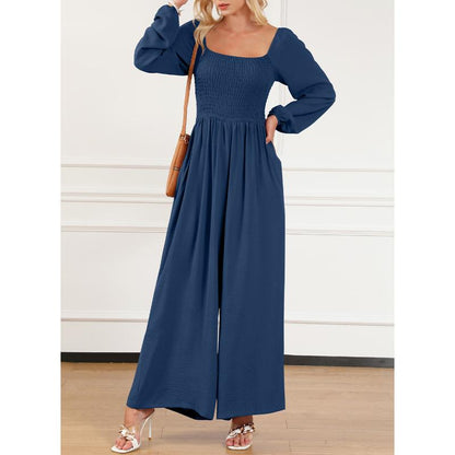 Women's Casual Loose Overalls Jumpsuits One Piece Long Sleeve Wide Leg Long Pant Rompers With Pockets - Seldom Seen Styles