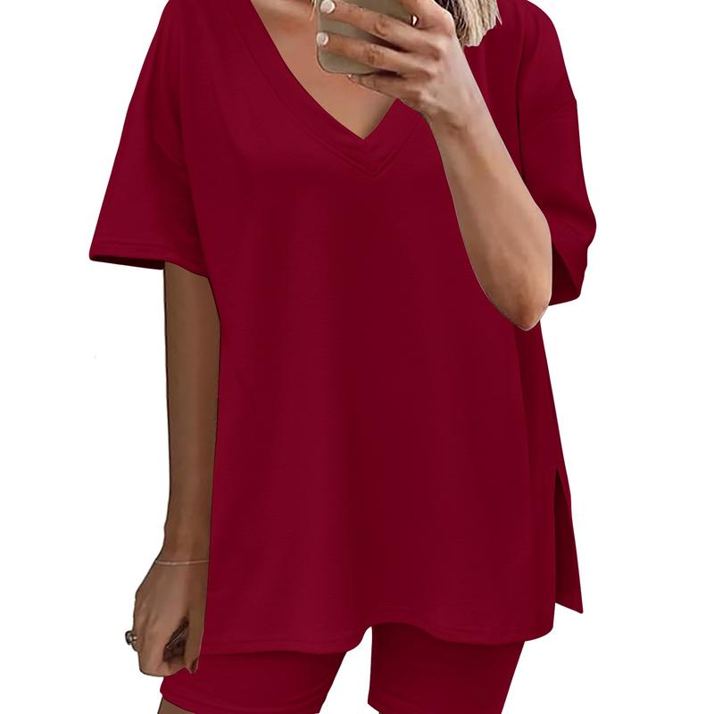 Summer Comfy Women's Loungewear  2 Piece Outfits Tshirt Oversized Short Sleeve Tracksuit Beach Cover Up Shorts Set S-XXL Casual Fabric Breathable Womenswear Loose Matching - Seldom Seen Styles