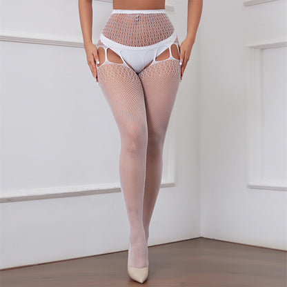 Sexy Lingerie with Rhinestones, Four-Sided Open Crotch Stockings, Garter Bikini Set, Fishnet Tights, Base Stockings W48 - Seldom Seen Styles