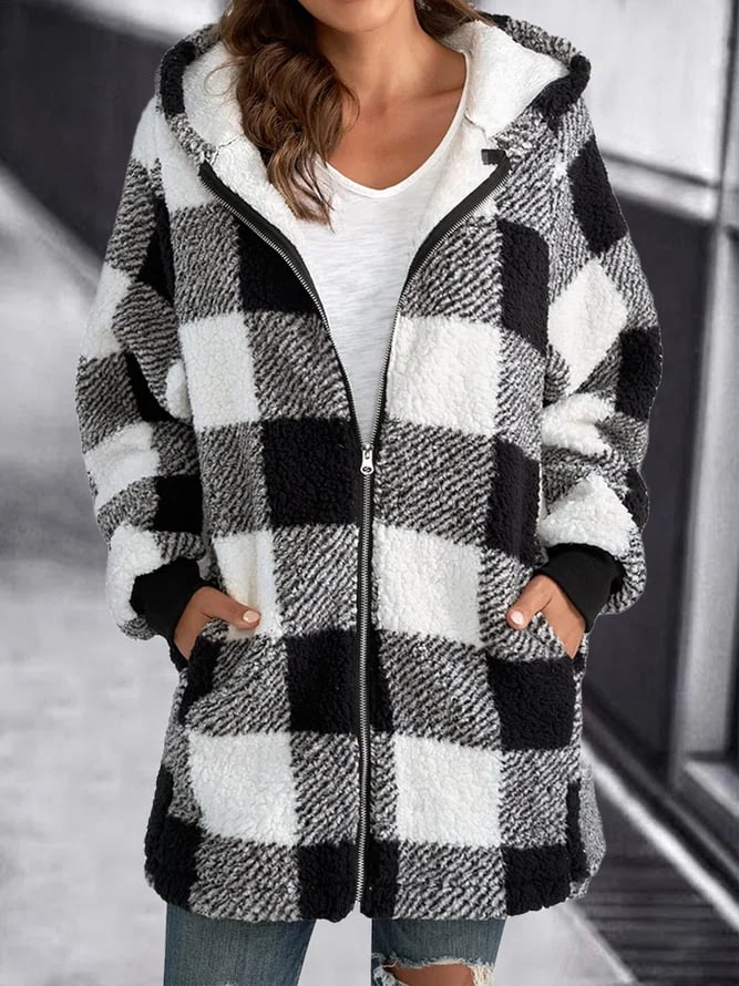 Women Oversized Hoodie Plaid Loose Overcoat - Seldom Seen Styles
