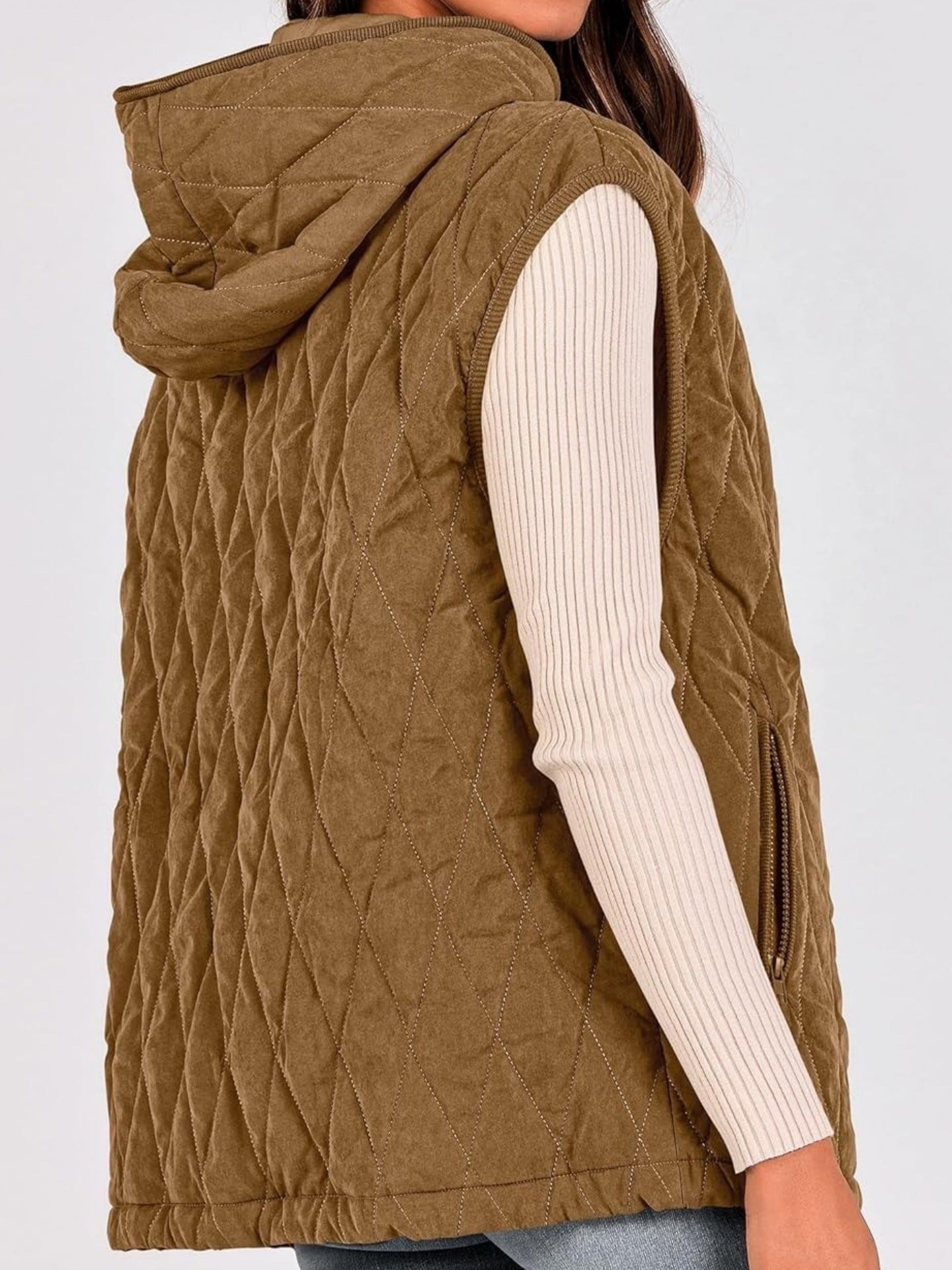Women's Quilted Vest Casual Sleeveless Hooded Zip Up Diamond pattern Jacket With Pockets Winter Coat Outerwear Minimalist Top - Seldom Seen Styles
