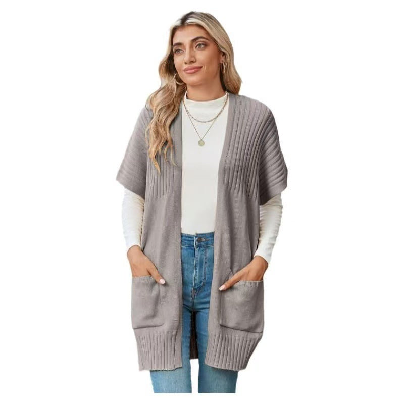 2025 Women’s Going Tops Trend – Oversized Lightweight Open-Front Pleated Short-Sleeve Knitwear Knit Cardigan Sweater, Casual Summer Outerwear & Womenswear Layering Piece in Multiple Colors - Seldom Seen Styles