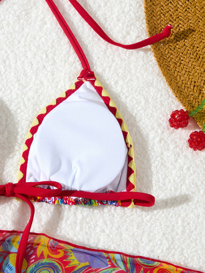 Women's Bikini Sets 2 Piece Halter Triangle Allover Print Swimsuit Set Boho Knot Side Bathing Suit Set