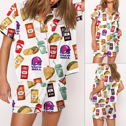 Bell Pajama Set For Women Print Comfy Satin Sleepwear & Loungewear Pjs Short Sleeve Top & Bottoms Shorts Without Pockets - SHESHOW - Seldom Seen Styles