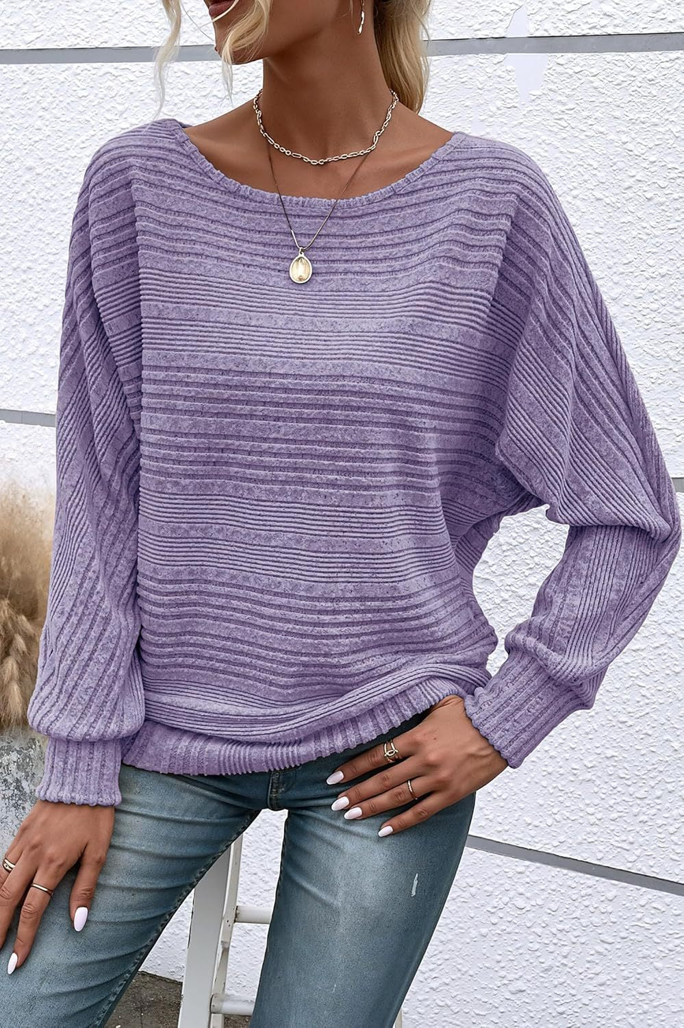 Soft pure color long sleeve sweater，Equipped with batwing sleeves，Suitable for women to wear - Seldom Seen Styles