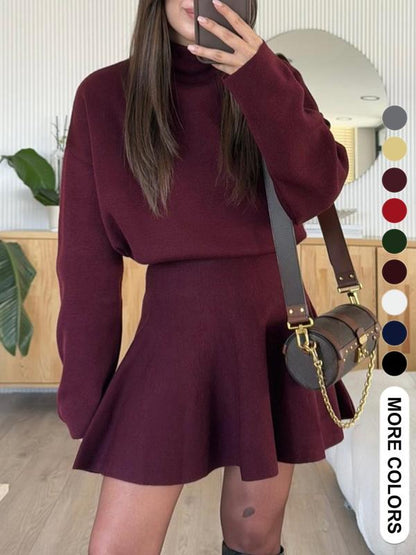 Women's Casual Half-High Neck Long Sleeve Knit Dress, Plain Color Loose-Fitting Sweater Dress, Fall & Winter Fashion - Seldom Seen Styles