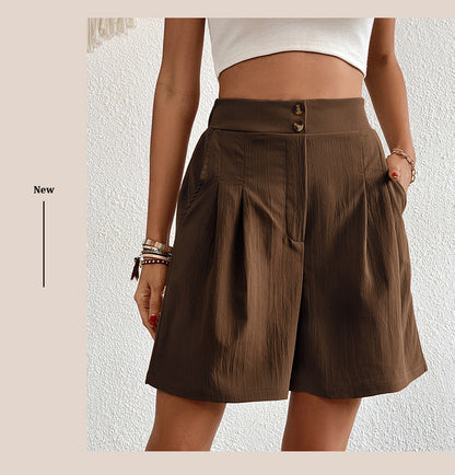 Womens Shorts Dressy Casual 2025 Trendy Summer Elastic High Waisted Pleated Side Slit Business Work Shorts Pockets